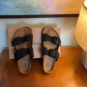 Birkenstock beauties two strap black suede sandals sz 39